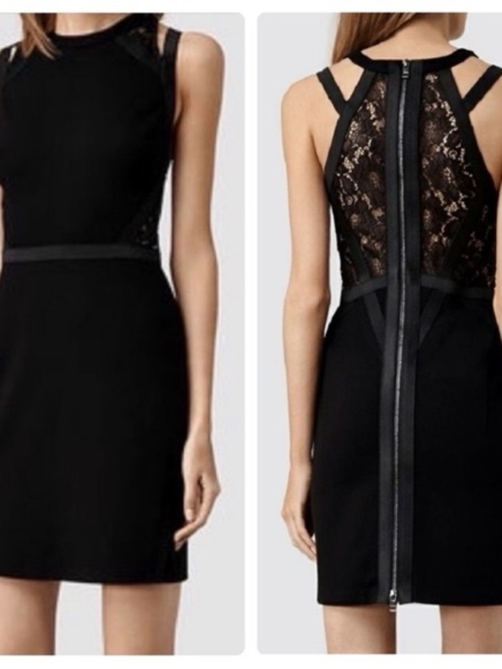 AllSaints Black Lace-Back Mini Dress